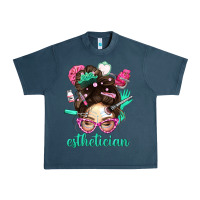 Midnight Navy Esthetician Messy Bun With Pink Leopard Glasses Bbs Urban Heavy Tee - BundleAndBundleShop