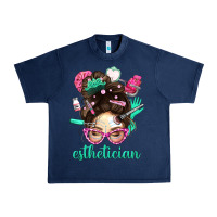 Navy Esthetician Messy Bun With Pink Leopard Glasses Bbs Urban Heavy Tee - BundleAndBundleShop