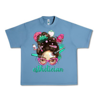 Pebble Blue Esthetician Messy Bun With Pink Leopard Glasses Bbs Urban Heavy Tee - BundleAndBundleShop