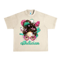 Sandshell Esthetician Messy Bun With Pink Leopard Glasses Bbs Urban Heavy Tee - BundleAndBundleShop