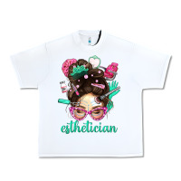 White Esthetician Messy Bun With Pink Leopard Glasses Bbs Urban Heavy Tee - BundleAndBundleShop