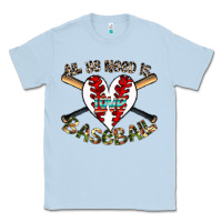 Dusty Blue all you need is love baseball Classic Tee - CowhideDigitalArt