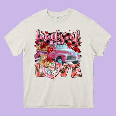 Loads Of Love Valentines Day Truck Heavy Core Tee Designed By Nancycooperartshop