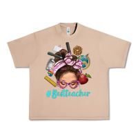 Burro Best Teacher Messy Bun Bbs Urban Heavy Tee - BundleAndBundleShop