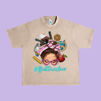 Best Teacher Messy Bun Bbs Urban Heavy Tee Designed By Bundleandbundleshop