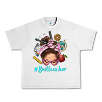 Lunar Rock Best Teacher Messy Bun Bbs Urban Heavy Tee - BundleAndBundleShop