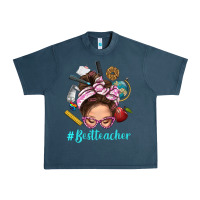 Midnight Navy Best Teacher Messy Bun Bbs Urban Heavy Tee - BundleAndBundleShop