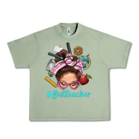 Oil Green Best Teacher Messy Bun Bbs Urban Heavy Tee - BundleAndBundleShop
