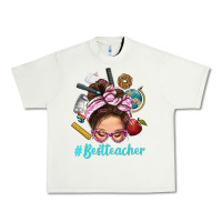 Pistachio Best Teacher Messy Bun Bbs Urban Heavy Tee - BundleAndBundleShop