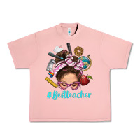 Salmon Best Teacher Messy Bun Bbs Urban Heavy Tee - BundleAndBundleShop