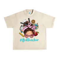 Sandshell Best Teacher Messy Bun Bbs Urban Heavy Tee - BundleAndBundleShop