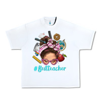 White Best Teacher Messy Bun Bbs Urban Heavy Tee - BundleAndBundleShop