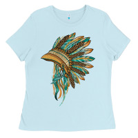 Baby Blue indian leopard headdress blue Ladies Tee - BarkalooDesign