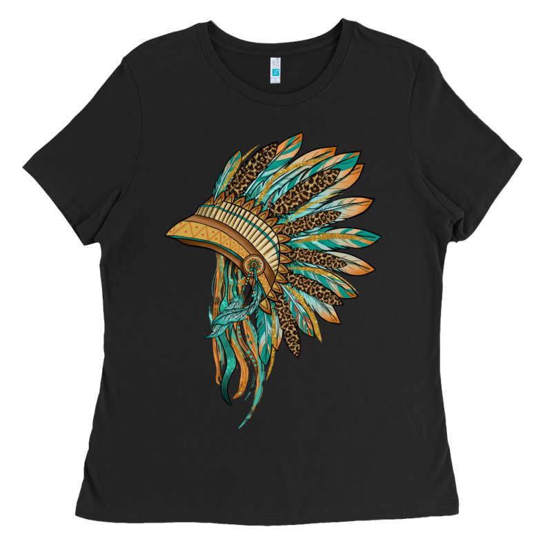 Indian Leopard Headdress Blue Ladies Tee by BarkalooDesign | Teevron