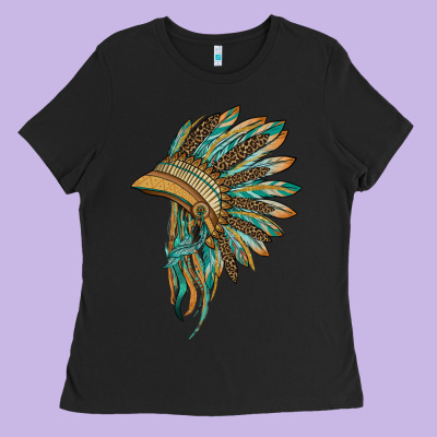 Indian Leopard Headdress Blue Ladies Tee Designed By Barkaloodesign