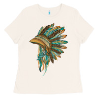 Bone indian leopard headdress blue Ladies Tee - BarkalooDesign