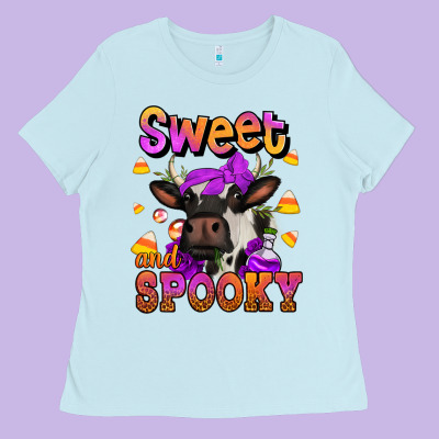 Sweet And Spooky Halloween Cow Ladies Tee Designed By Jasminsmagicworld