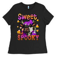 Black sweet and spooky halloween cow Ladies Tee - Jasminsmagicworld