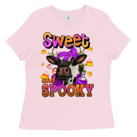 Bubblegum Pink sweet and spooky halloween cow Ladies Tee - Jasminsmagicworld