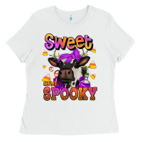 White sweet and spooky halloween cow Ladies Tee - Jasminsmagicworld