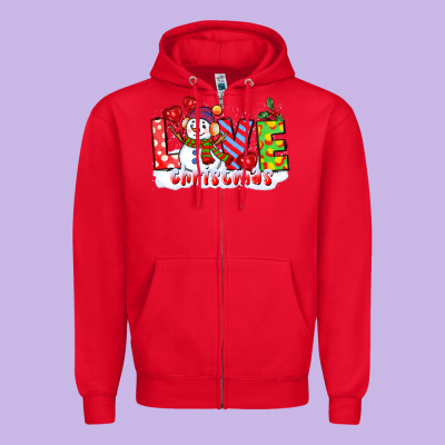 Love Christmas Snowman Zipper Hoodie Designed By Cowgirlartshop