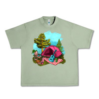 Oil Green Glamping Camp And Pink Tent Urban Heavy Tee - BundleAndBundleShop