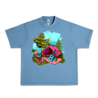Pebble Blue Glamping Camp And Pink Tent Urban Heavy Tee - BundleAndBundleShop