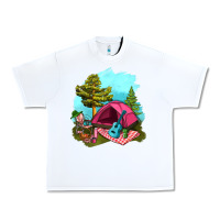 White Glamping Camp And Pink Tent Urban Heavy Tee - BundleAndBundleShop