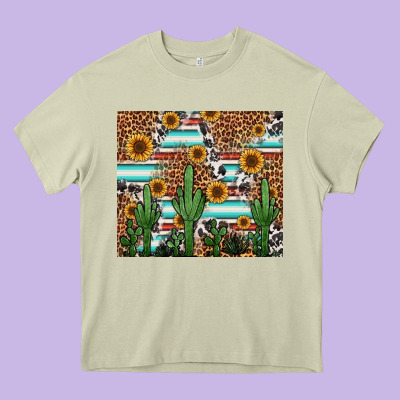 Western Cactus And Sunflowers Heavy Core Tee Designed By Jasminsmagicworld