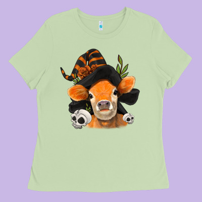 Halloween Witch Cow Ladies Tee Designed By Jasminsmagicworld