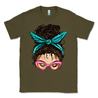 Army Green Messy Curly Bun Mom With Leopard Bandana Classic Tee - BundleAndBundleShop