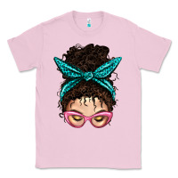 Bubblegum Pink Messy Curly Bun Mom With Leopard Bandana Classic Tee - BundleAndBundleShop