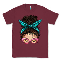 Burgundy Messy Curly Bun Mom With Leopard Bandana Classic Tee - BundleAndBundleShop
