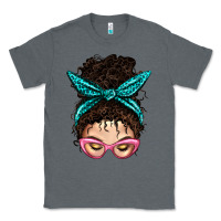 Charcoal Heather Messy Curly Bun Mom With Leopard Bandana Classic Tee - BundleAndBundleShop