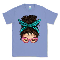 Colony Blue Messy Curly Bun Mom With Leopard Bandana Classic Tee - BundleAndBundleShop