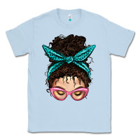 Dusty Blue Messy Curly Bun Mom With Leopard Bandana Classic Tee - BundleAndBundleShop