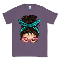 Lavender Messy Curly Bun Mom With Leopard Bandana Classic Tee - BundleAndBundleShop