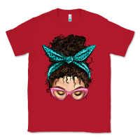 Red Messy Curly Bun Mom With Leopard Bandana Classic Tee - BundleAndBundleShop