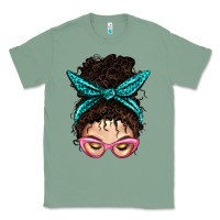 Sage Messy Curly Bun Mom With Leopard Bandana Classic Tee - BundleAndBundleShop