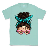 Seafoam Messy Curly Bun Mom With Leopard Bandana Classic Tee - BundleAndBundleShop