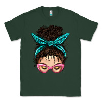 Sports Green Messy Curly Bun Mom With Leopard Bandana Classic Tee - BundleAndBundleShop