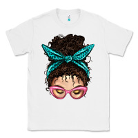 White Messy Curly Bun Mom With Leopard Bandana Classic Tee - BundleAndBundleShop