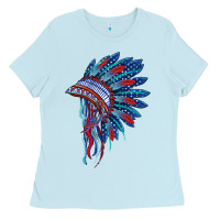 Baby Blue indian headdress with american flag Ladies Tee - BarkalooDesign