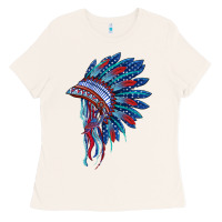 Bone indian headdress with american flag Ladies Tee - BarkalooDesign