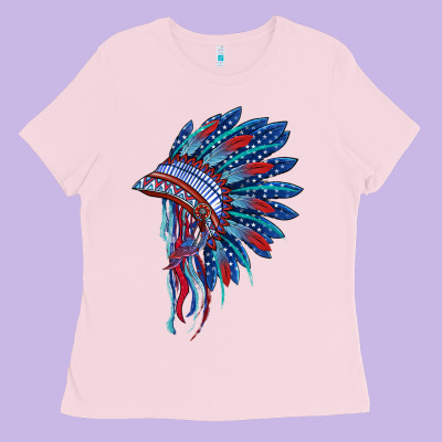 Indian Headdress With American Flag Ladies Tee Designed By Barkaloodesign