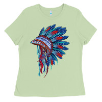 Matcha indian headdress with american flag Ladies Tee - BarkalooDesign