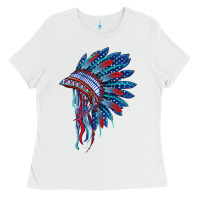 White indian headdress with american flag Ladies Tee - BarkalooDesign