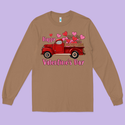 Happy Valentine's Day Truck Hearts Long Sleeve Tee Designed By Ranaportraitstore