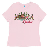 Bubblegum Pink Mama bear with daisy Ladies Tee - RanaPortraitStore