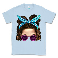 Dusty Blue Messy Bun Mom And Pink Leopard Sunglasses Classic Tee - BundleAndBundleShop